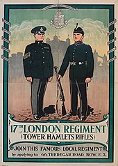 Recruitment poster for the Tower Hamlets Rifles, c.1930 17th LONDON REGIMENT TOWER HAMLETS RIFLES c1930.jpg