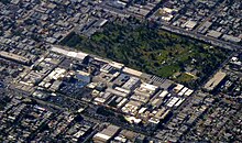 Hollywood Forever Cemetery abuts Paramount Studios on its south end. 2009-0727-CA-Paramount-HollywoodForever.jpg