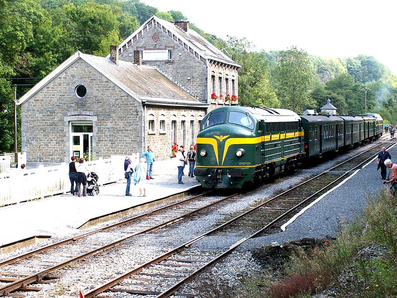 File:2011-08-15 diesel loc 202020 from PFT heritage-railway in Dorinne-Durnal station with M1-M2 carriages.jpg