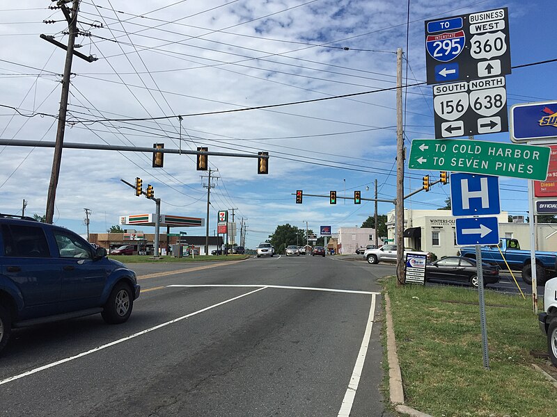 File:2017-07-07 09 59 07 View west along U.S. Route 360 Business (Mechanicsville Turnpike) at Virginia State Route 156 (Cold Harbor Road) and Atlee Road (Virginia State Secondary Route 638) in Mechanicsville, Hanover County, Virginia.jpg