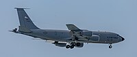 A KC-135R Stratotanker, tail number 57-1439, on final approach at Kadena Air Base in Okinawa, Japan in March 2020. It is assigned to the 22nd Air Refueling Wing and the 931st Air Refueling Wing at McConnell Air Force Base in Wichita, Kansas.