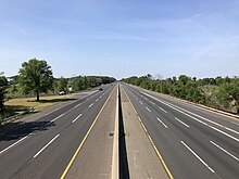 View south along the New Jersey Turnpike in Westampton 2021-05-23 10 06 10 View south along New Jersey State Route 700 (New Jersey Turnpike) from the overpass for the ramps to Burlington County Route 541 (Burlington-Mount Holly Road) in Westampton Township, Burlington County, New Jersey.jpg