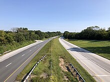 US 1 northbound in West Nottingham Township 2022-09-15 09 50 41 View north along U.S. Route 1 (Kennett-Oxford Bypass) from the overpass for Pennsylvania State Route 272 (Christine Road) in West Nottingham Township, Chester County, Pennsylvania.jpg