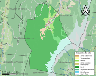 Carte des infrastructures et de l'occupation des sols de la commune en 2018 (CLC).