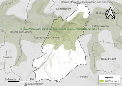 Carte de la ZNIEFF de type 2 sur la commune.