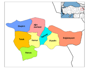 Mapa dos distritos da província de Ağrı