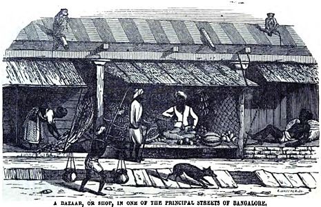 A Bazar, or Shop, in One of the Principal Streets of Bangalore (p. 97, 1856)[33]