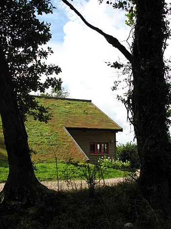 English: A modern house with a living roof The...