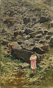 Paesaggio roccioso con giovani donne sulla riva del torrente (1906 circa) Collezioni d'arte della Fondazione Cariplo