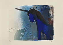 pittura di unicorno blu