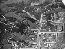 A black and white aerial view of Johnsonville in 1939
