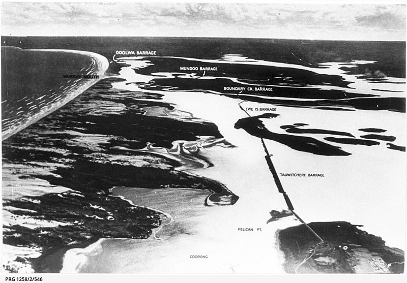 File:Aerial view of River Murray barrages with superimposed text - PRG-1258-2-546.jpeg