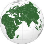 Superkontinenten Afro-Eurasien i vackert grönt.
