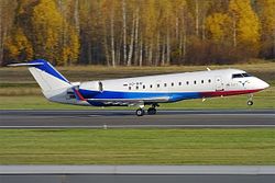 The Bombardier CRJ200 (VT-ZOA) still in the livery of the previous owner Ak Bars Aero