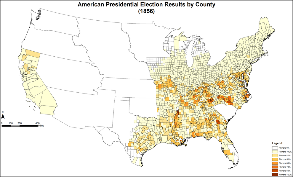 Map of American "Know-Nothing" presidential election results by county