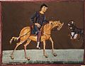 Den fjerde skapningen som sit på ein hest frå Openberringa i Bibelen. Illustrasjon frå Bamberger Apokalypse.