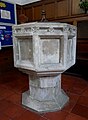 Baptismal font in the medieval Church of Saint Martin in Chelsfield. [1,160]