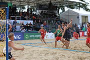 Deutsch: Beachhandball Europameisterschaften 2019 (Beach handball Euro); Tag 6: 7. Juli 2019 – Spiel um Platz Drei, Männer, Ungarn-Russland 2:0 (26:20, 23:22) English: Beach handball Euro; Day 6: 7 July 2019 – Men's Bronze Medal Match – Hungary-Russia 2:0 (26:20, 23:22)