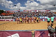 Deutsch: Beachhandball bei den Olympischen Jugendspielen 2018 in Buenos Aires; Tag 7, 13. Oktober 2018; Mädchen, Spiel um Platz Drei – Ungarn-Niederlande 2:0 English: Beach handball at the 2018 Summer Youth Olympics in Buenos Aires at 13 October 2018 – Girls Bronze Medal Match – Hungary-Netherlands 2:0 Español: Handball de playa en los Juegos Olimpicos de la Juventud Buenos Aires 2018 en 13 de octubre de 2018 – Partido por la medalla de bronce femenino - Hungría-Países Bajos 2:0