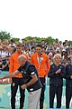 Deutsch: Beachvolleyball bei den Olympischen Jugendspielen 2018; Tag 11, 17. Oktober 2018; Jungen, Medaillenzeremonie - Gold: Schweden (David Åhman & Jonatan Hellvig), Silber: Niederlande (Matthew Immers & Yorick de Groot), Bronze: Argentinien (Bautista Amieva & Mauro Zelayeta) English: Beach volleyball at the 2018 Summer Youth Olympics at 17 October 2018 – Boys Victory ceremony - Gold: Sweden (David Åhman & Jonatan Hellvig), Silver: Netherlands (Matthew Immers & Yorick de Groot), Bronze: Argentina (Bautista Amieva & Mauro Zelayeta)