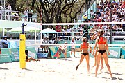 Deutsch: Beachvolleyball bei den Olympischen Jugendspielen 2018; Tag 9, 15. Oktober 2018; Mädchen, Viertelfinale: USA-Spanien 2–1 (21–19/17–21/15–9) English: Beach volleyball at the 2018 Summer Youth Olympics at 15 October 2018 – Girls Quarterfinals: USA-Spain 2–1 (21–19/17–21/15–9)