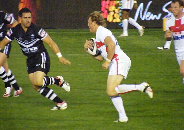England's Ben Westwood running at the New Zealand defence.