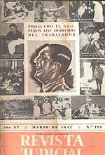 Propaganda poster depicting Juan Domingo Peron. Biblioteca del Senado de la Provincia - 40 - Proclamo el Gral. Peron los derechos de los trabajadores.jpg