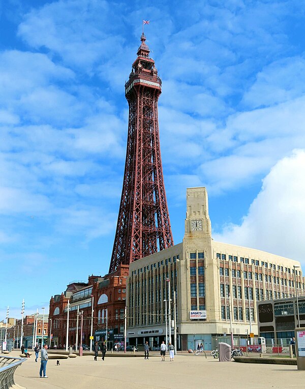 Image: Blackpool Tower behind the Albert and the Lion (geograph 6215321)