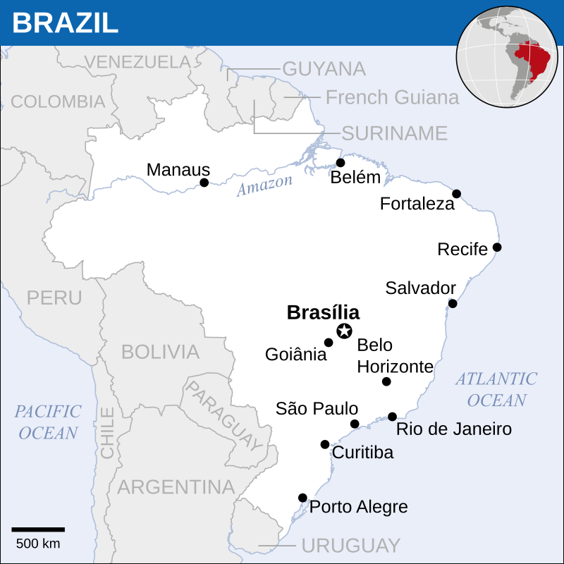 Brazil Political Map With Capital Brasilia, National Borders And