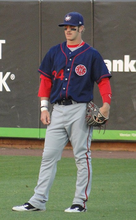 Harper playing the outfield for the Hagerstown Suns, May 2011