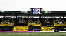 Eine grosse Choreo der YB-Anhänger beim Spiel gegen den FC Basel im vollen Stadion Wankdorf