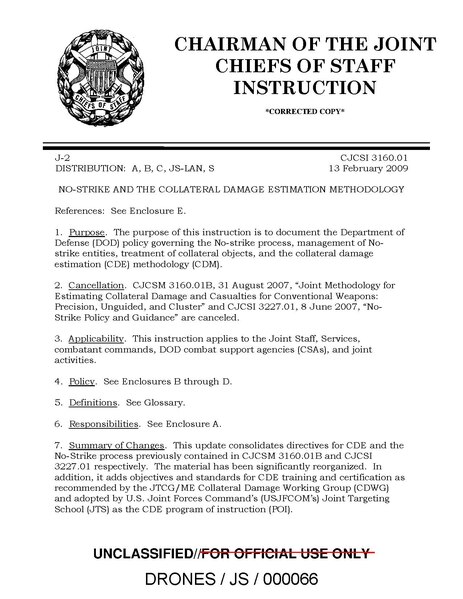 File:CHAIRMAN OF THE JOINT CHIEFS OF STAFF INSTRUCTION CJCSI 3160-01 13 February 2009 NO-STRIKE AND THE COLLATERAL DAMAGE ESTIMATION METHODOLOGY.pdf