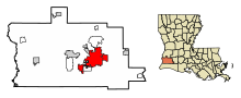 Calcasieu Parish Louisiana Incorporated and Unincorporated areas Lake Charles Highlighted.svg