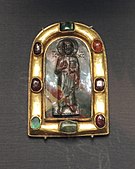 Cameo Pantocrator from jasper, almandines, emerald, chrysoprase (Constantinople, 10-11 c, mount - Byzantine - 12-13 c; Kremlin museum) 01 by shakko.JPG