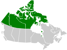 The territories of Canada (in green), where section 30 applies. Canada territories map.svg