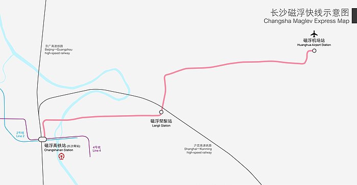 Map of Changsha Maglev Express