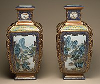 Famille rose vaser med landskap fra de fire årstidene, 1760–1795