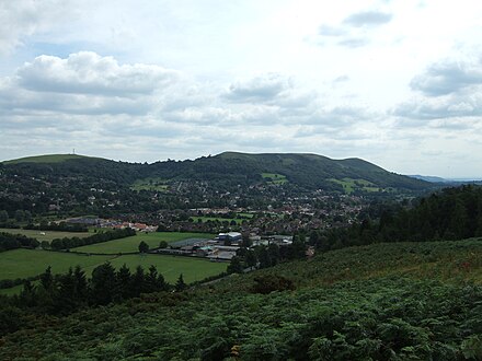 Church Stretton viewed from Nover's Hill; the Hazler and Ragleth hills are behind