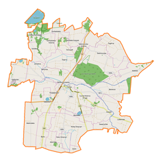 Mapa konturowa gminy Cyców, u góry nieco na prawo znajduje się punkt z opisem „Zagórze”