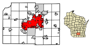 Dane County Wisconsin Incorporated and Unincorporated areas Madison Highlighted.svg