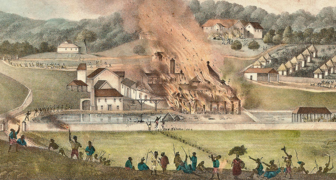 Destruction de la plantation de Roehamption lors de la Grande révolte des esclaves en Jamaïque en 1831-1832.