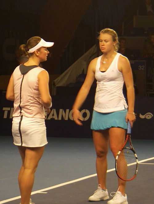 Koryttseva (left) with doubles partner Vera Dushevina at the 2008 Fortis Championships Luxembourg