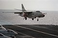 An EA-3B of VQ-2 landing on USS Kitty Hawk, 1987