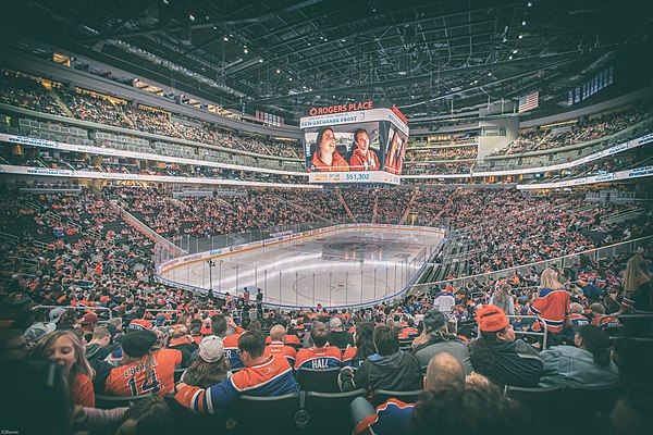 Rogers Place in April 2017 during a 2017 Stanley Cup playoff game versus the San Jose Sharks.