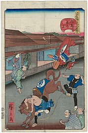 Utagawa Hirokagen puupiirros Naitō-shinjuku, 1861