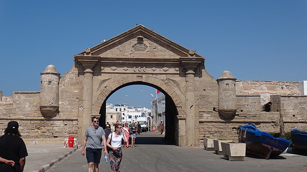 Gate and fortifications in the port of Essaouira today, founded in 1764 by Sultan Muhammad ibn Abdallah as a port for European merchants