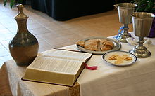 Table set for the Eucharist in an ELCA service EucharistELCA.JPG