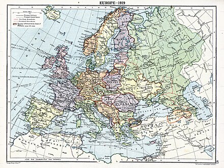 London Geographical Institute's 1919 map of Europe after the treaties of Brest-Litovsk and Batum and before the treaties of Tartu, Kars, and Riga