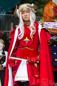 The character has received a huge amount of attention from fans of the game, including cosplay. Fanime 2023 Edelgard Cosplay.jpg