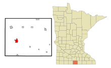 Áreas de Faribault County Minnesota Incorporated e Unincorporated Blue Earth Highlighted.svg